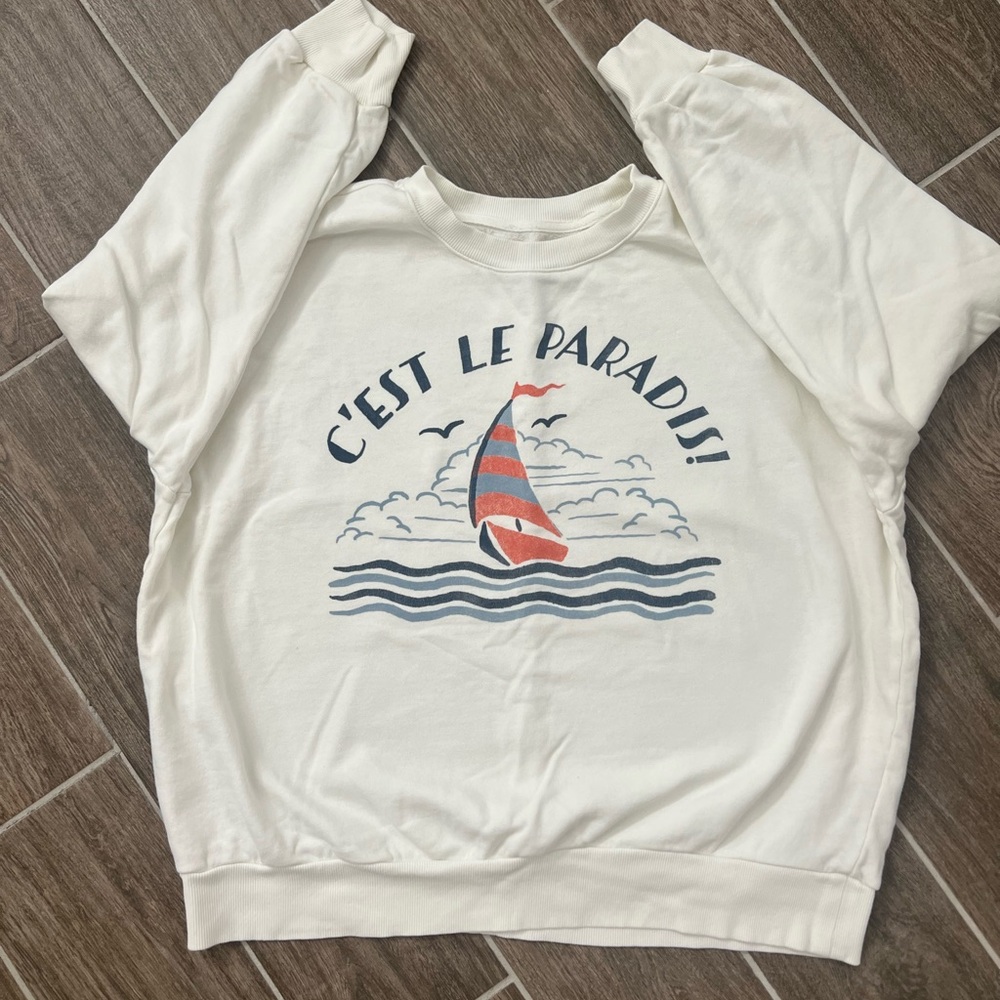 Z-supply C'est Le Paradis White Sweatshirt with Sailboat Design, small